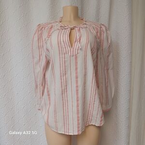 LOFT Women Size L  Red and White Striped Blouse